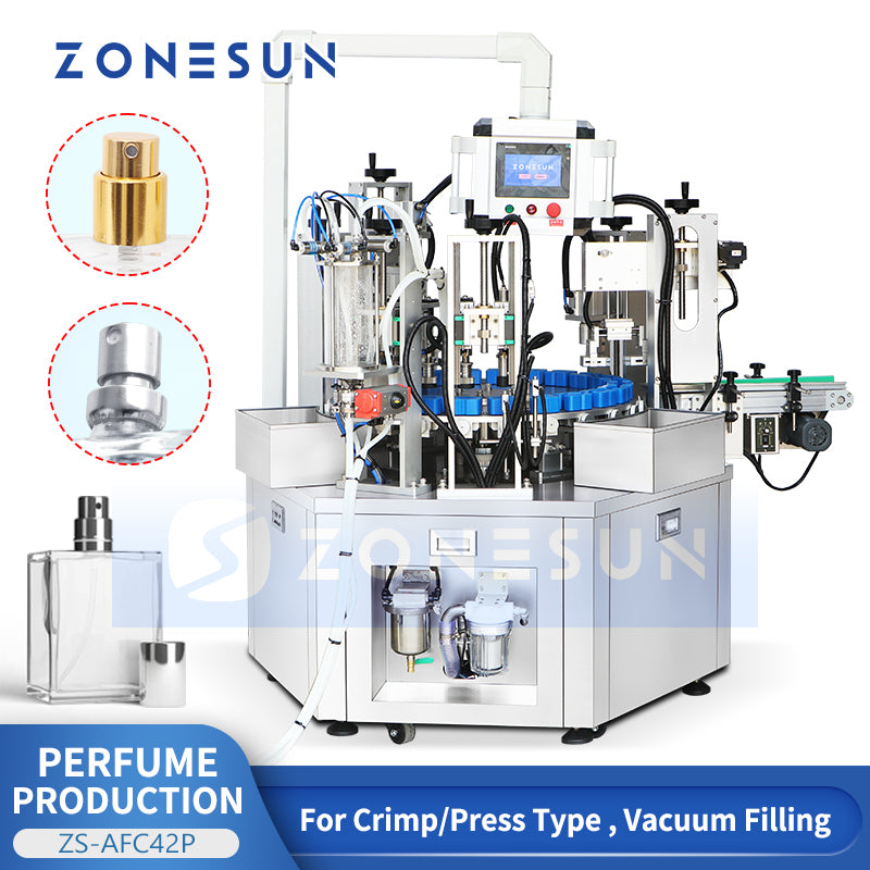 ZONESUN ZS-AFC42P Automatic Perfume Monoblock Filling Machine Vacuum 3–100ml Filling Negative Ion Rinsing Integrated Fragrance Equipment