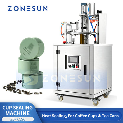 ZONESUN ZS-KCS6 Automatic Rotary Heat Sealing Machine for Coffee Cups & Tea Cans