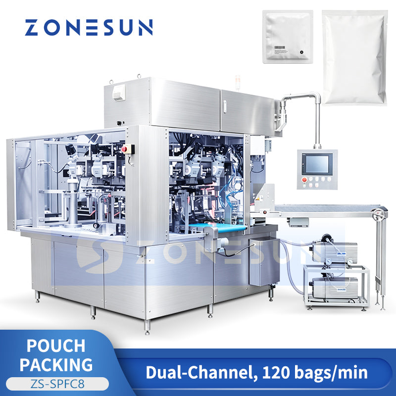 ZONESUN ZS-SPFC8 Automatic U-Shape Pouch Filling & Sealing Machine Dual Channel Bags Bagging Machine