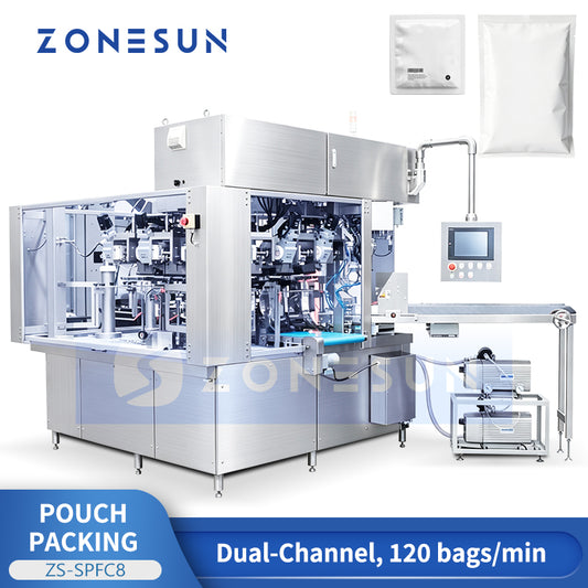 ZONESUN ZS-SPFC8 Automatic U-Shape Pouch Filling & Sealing Machine Dual Channel Bags Bagging Machine