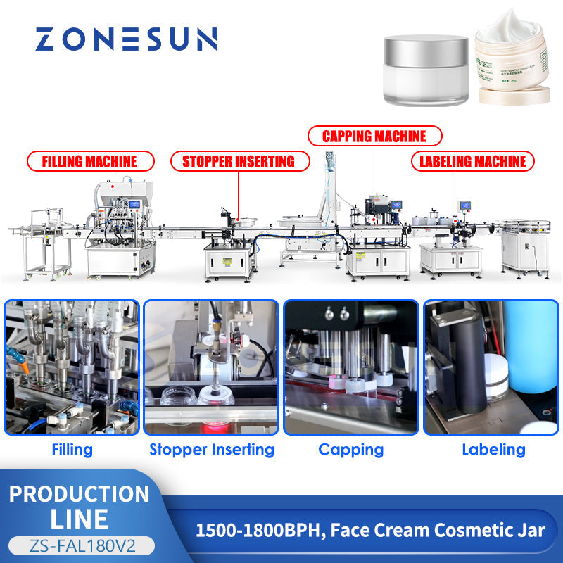 ZONESUN ZS-FAL180V2 Cosmetic Cream Packaging Production Line Filling Capping Labeling Machine Line for Cosmetic Bottle Automatic Skincare Production