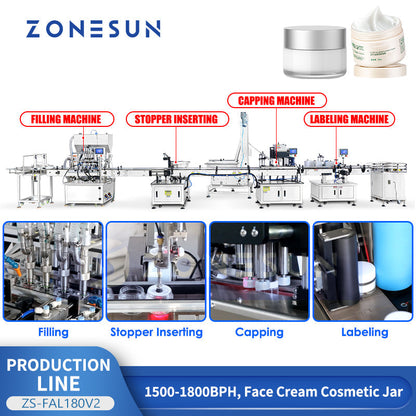 ZONESUN ZS-FAL180V2 Cosmetic Cream Packaging Production Line Filling Capping Labeling Machine Line for Cosmetic Bottle Automatic Skincare Production