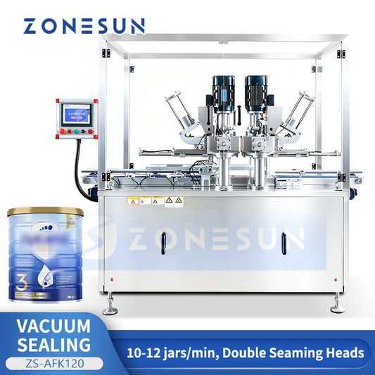 ZONESUN ZS-AFK120 Automatic Double-Head Vacuum Can Sealing Machine for Milk Powder and Coffee