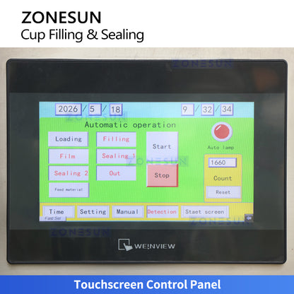 ZONESUN ZS-AFS01P High Speed Automatic Cup Sealer Machine with 4 Filling Heads for Dairy Products Drinks Sauces