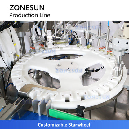ZONESUN ZS-FAL180G9 Automatic Eye Drop Cam System Filling Capping Shrink Sleeve Labeling Production Line Irregular Bottle Biological Extract Liquid Peristaltic Pump Filling Machine