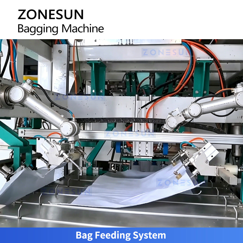 ZONESUN Z5-AG300 Fully Automatic Bagging System with Weighing Filling Bag Clamping and Sealing for Grain, Feed Fertilizer and Powder Production Lines