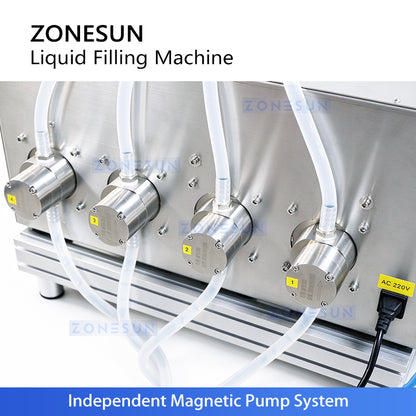 Máquina de llenado de líquidos con bomba magnética automática de 4 boquillas ZONESUN 