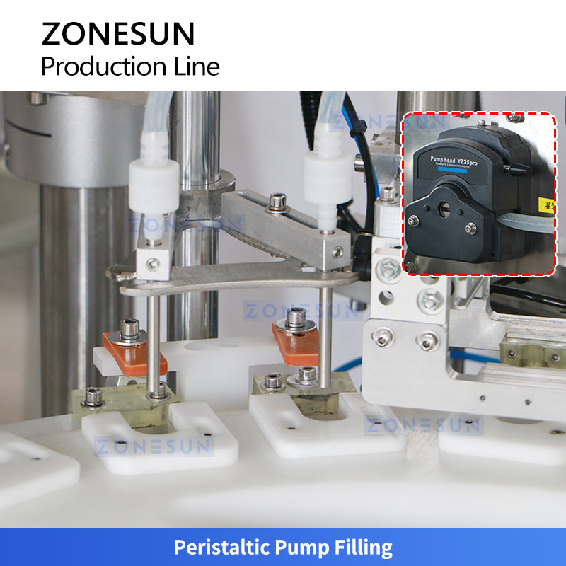 ZONESUN ZS-FAL180G9 Automatic Eye Drop Cam System Filling Capping Shrink Sleeve Labeling Production Line Irregular Bottle Biological Extract Liquid Peristaltic Pump Filling Machine