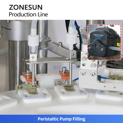 ZONESUN ZS-FAL180G9 Automatic Eye Drop Cam System Filling Capping Shrink Sleeve Labeling Production Line Irregular Bottle Biological Extract Liquid Peristaltic Pump Filling Machine