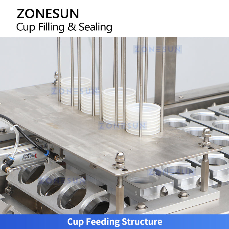 ZONESUN ZS-AFS01P High Speed Automatic Cup Sealer Machine with 4 Filling Heads for Dairy Products Drinks Sauces