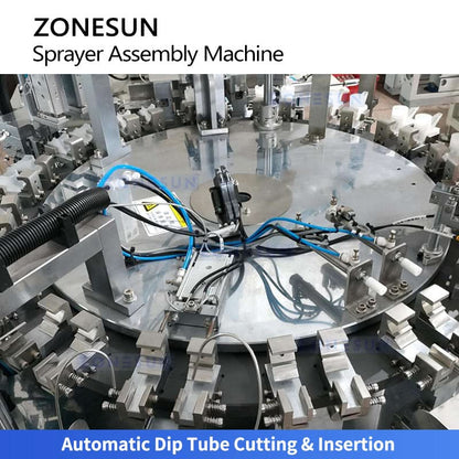 ZONESUN ZS-WIM06 Automatic Lotion Pump Assembly Machine with Dip Tube Cutting and Robotic Pick and Place System
