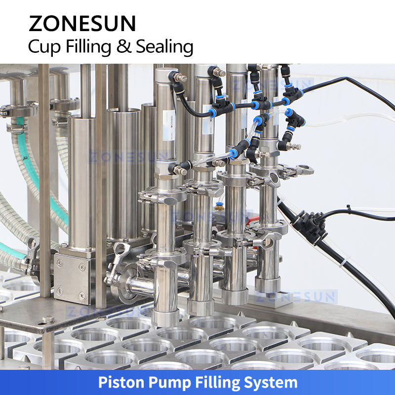 ZONESUN ZS-AFS01P High Speed Automatic Cup Sealer Machine with 4 Filling Heads for Dairy Products Drinks Sauces