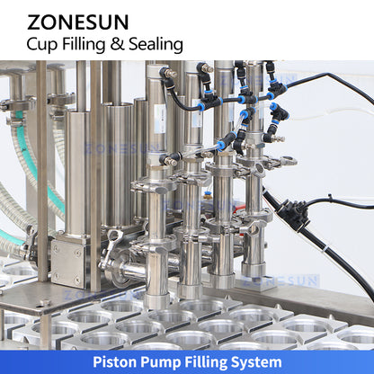 ZONESUN ZS-AFS01P High Speed Automatic Cup Sealer Machine with 4 Filling Heads for Dairy Products Drinks Sauces