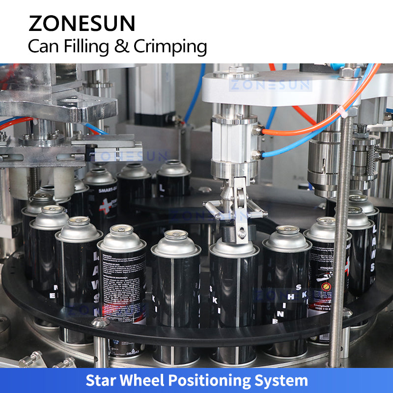 ZONESUN ZS-QW1600D Automatic Aerosol Can Filling, Valve Inserting and Crimping Machine