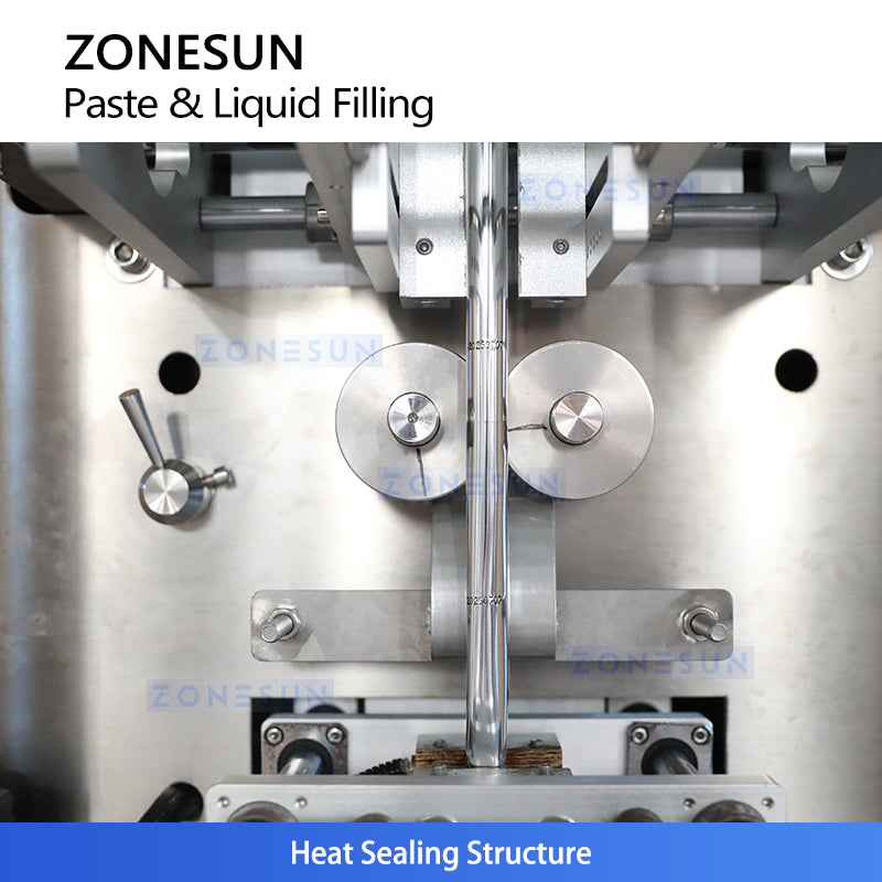 ماكينة تعبئة وتغليف مساحيق أوتوماتيكية في أكياس VFFS طراز ZONESUN ZS-FS100L | 5–100 مل