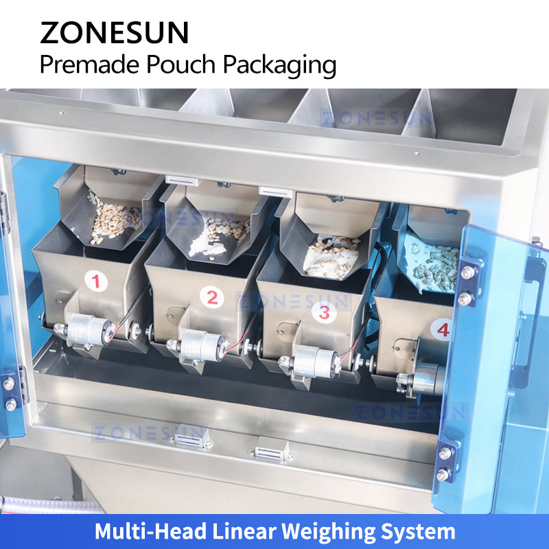 ZONESUN ZS-AFS04W 4-Head Linear Weigher Premade Pouch Filling & Sealing Machine
