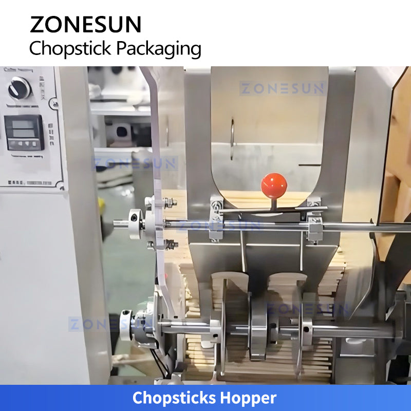 ZONESUN ZS-KZ60 Automatic Disposable Chopstick Packaging Machine with Paper Sleeve Printing, Filling, Sealing and High Speed Packing System