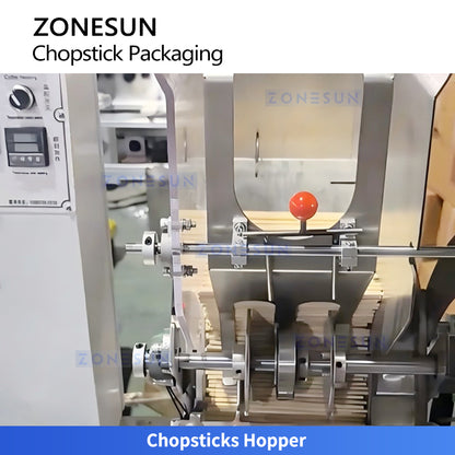 ZONESUN ZS-KZ60 Automatic Disposable Chopstick Packaging Machine with Paper Sleeve Printing, Filling, Sealing and High Speed Packing System