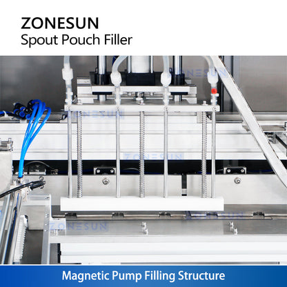 ZONESUN ZS-ASPM4 Automatic 4-Head Magnetic Pumps Spout Pouch Filling Capping Machine