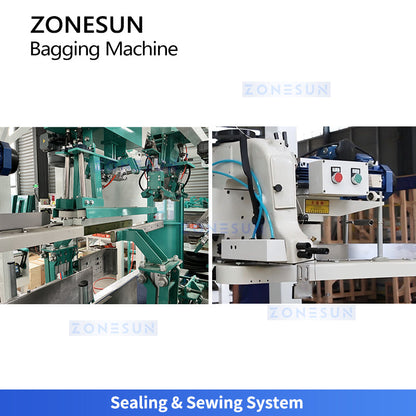 ZONESUN Z5-AG300 Fully Automatic Bagging System with Weighing Filling Bag Clamping and Sealing for Grain, Feed Fertilizer and Powder Production Lines
