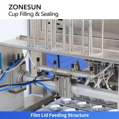 ZONESUN ZS-AFS01P High Speed Automatic Cup Sealer Machine with 4 Filling Heads for Dairy Products Drinks Sauces