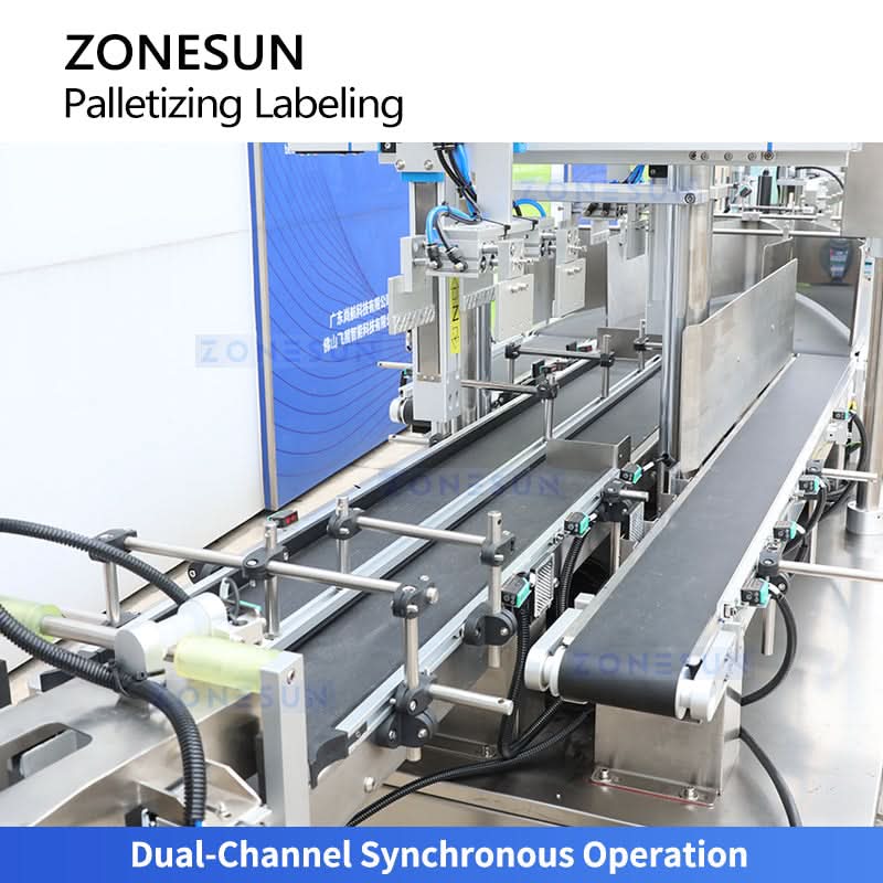 ZONESUN ZS-TB70DM Automatic Dual-Lane Bundle Stacking Palletizing & Double-Side Labeling Line