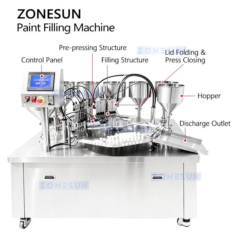 ZONESUN ZS-YL11 Rotary 1.5-10ml Paint Liquid Filling and Sealing Machine for Paint & Coating Industry