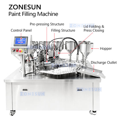 ZONESUN ZS-YL11 Rotary 1.5-10ml Paint Liquid Filling and Sealing Machine for Paint & Coating Industry