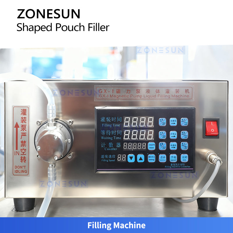 ZONESUN ZS-PL240YX Shaped Pouch Filling and Sealing Machine Piston Pump