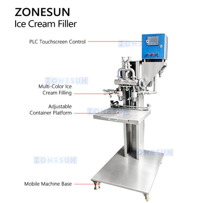 ZONESUN ZS-ICF01 Multi-Flavor Side-by-Side Ice Cream Filling Machine