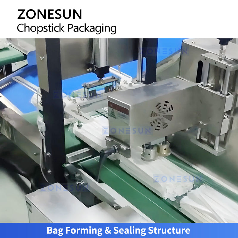 ZONESUN ZS-KZ60 Automatic Disposable Chopstick Packaging Machine with Paper Sleeve Printing, Filling, Sealing and High Speed Packing System