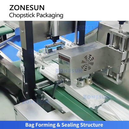 ZONESUN ZS-KZ60 Automatic Disposable Chopstick Packaging Machine with Paper Sleeve Printing, Filling, Sealing and High Speed Packing System