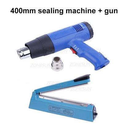 ZONESUN Manual Plastic Shrink Film Sealing Machine Box Book Phone Poker Sealer Heat Wind Gun