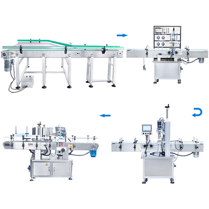 ZONESUN ZS-FAL180X4 4 Diving Nozzles Magnetic Pump Liquid Filling Capping Round Bottle Labeling Machine with Unscrambler