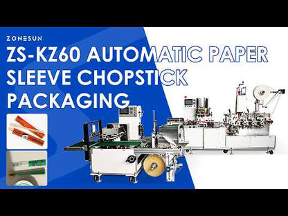 ZONESUN ZS-KZ60 Automatic Disposable Chopstick Packaging Machine with Paper Sleeve Printing, Filling, Sealing and High Speed Packing System