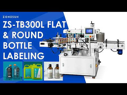 ZONESUN ZS-TB300L Automatic Round & Flat Bottle Labeling Machine | 30-100 Bottles/Min Dual-Use Labeler