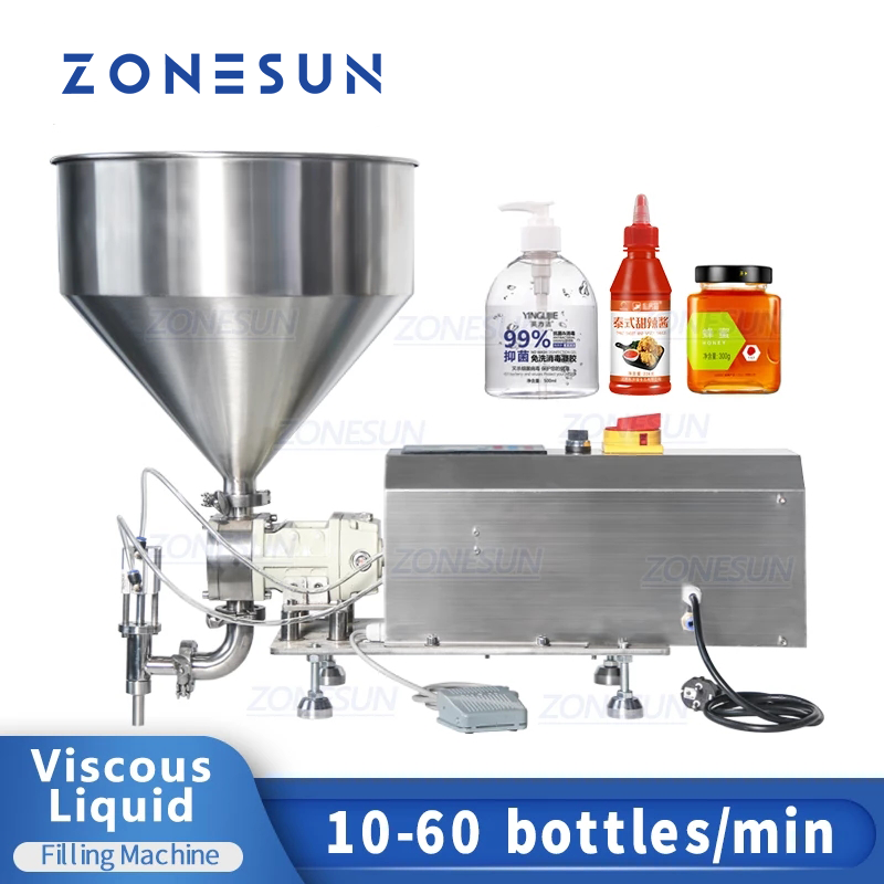 ZONESUN ZS-RPGT900 Rotor Pump Paste Liquid Filling Machine With Mixing Hopper  ZONESUNPRO