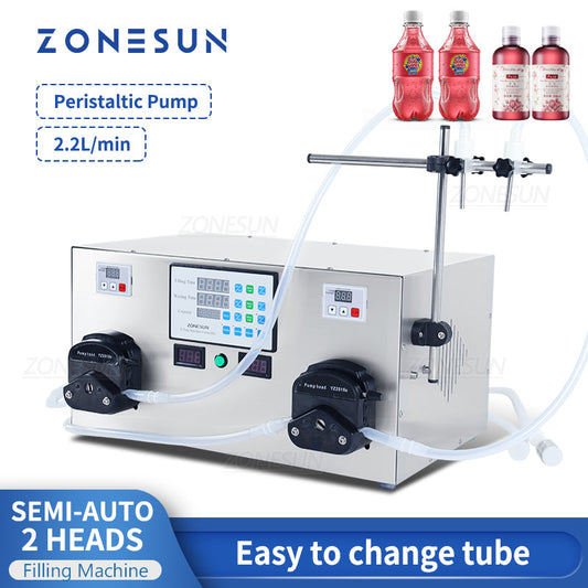 ZONESUN ZS-YTPP2 Máquina de llenado de líquidos con bomba peristáltica de 2 boquillas 