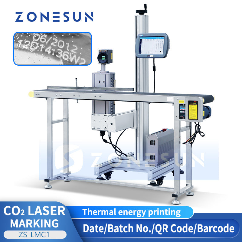 ZONESUN ZS-LMC1 CO₂ Laser Date Code Printing Machine with Conveyor  ZONESUNPRO